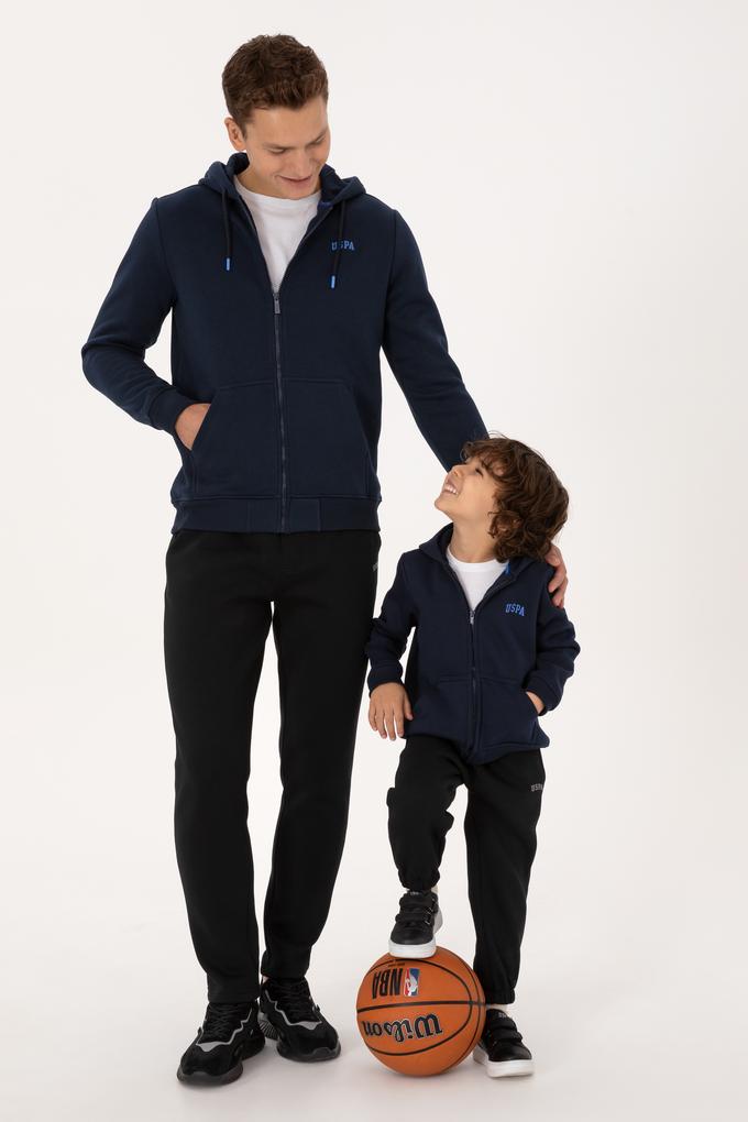 Erkek Çocuk Lacivert Fermuarlı Şardonlu Kapüşonlu Örme Hırka