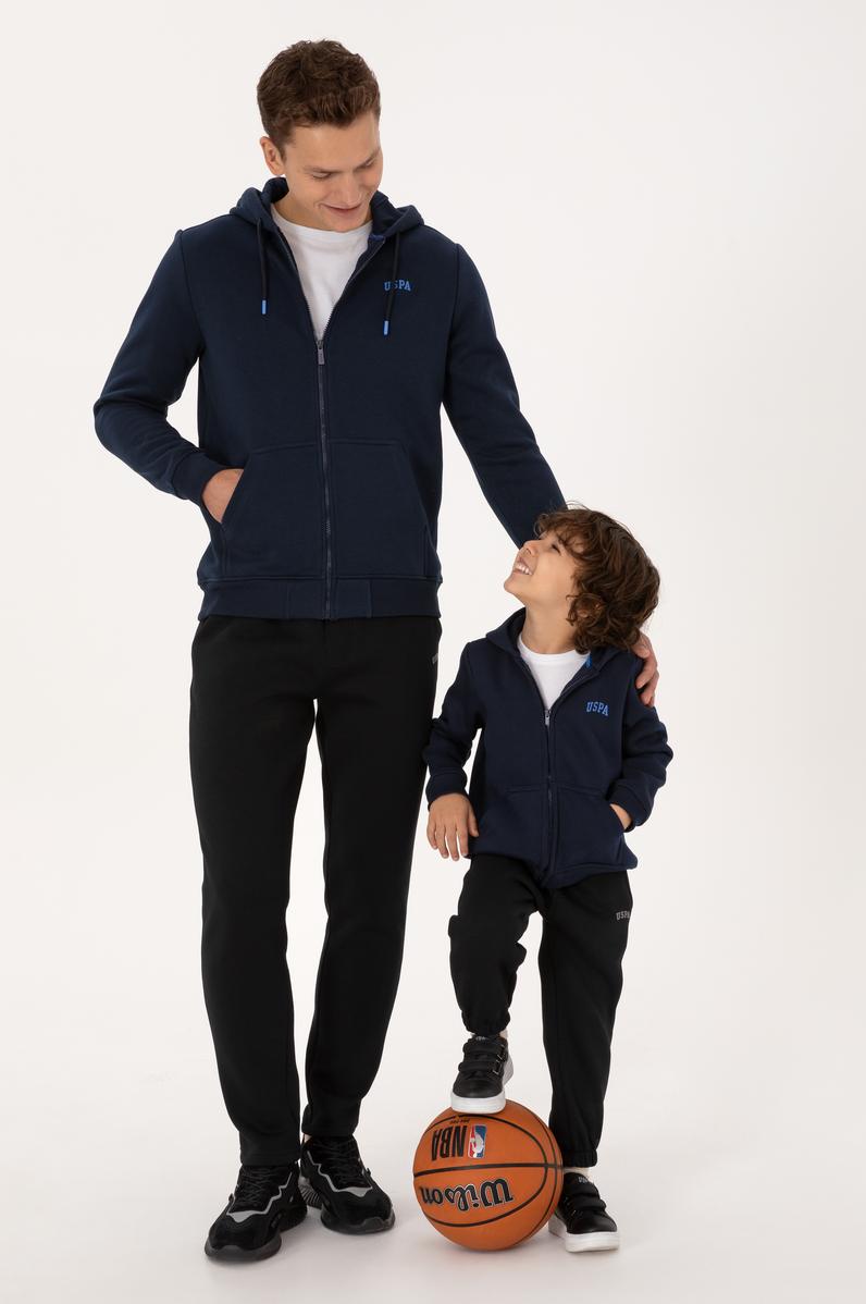 Erkek Çocuk Lacivert Fermuarlı Kapüşonlu Örme Hırka