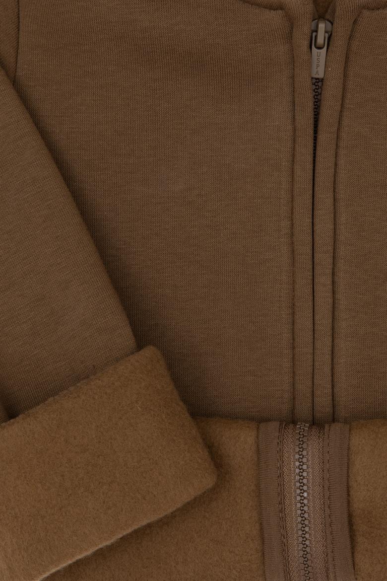 Erkek Çocuk Haki Fermuarlı Şardonlu Kapüşonlu Örme Hırka - 50313852034