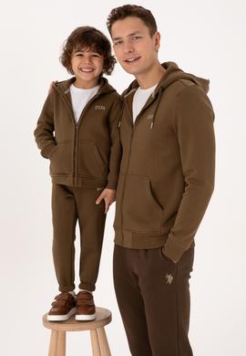 Erkek Çocuk Haki Fermuarlı Şardonlu Kapüşonlu Örme Hırka - 50313852034