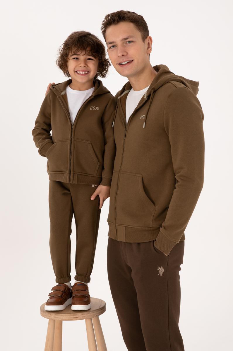 Erkek Çocuk Haki Fermuarlı Kapüşonlu Sweatshirt