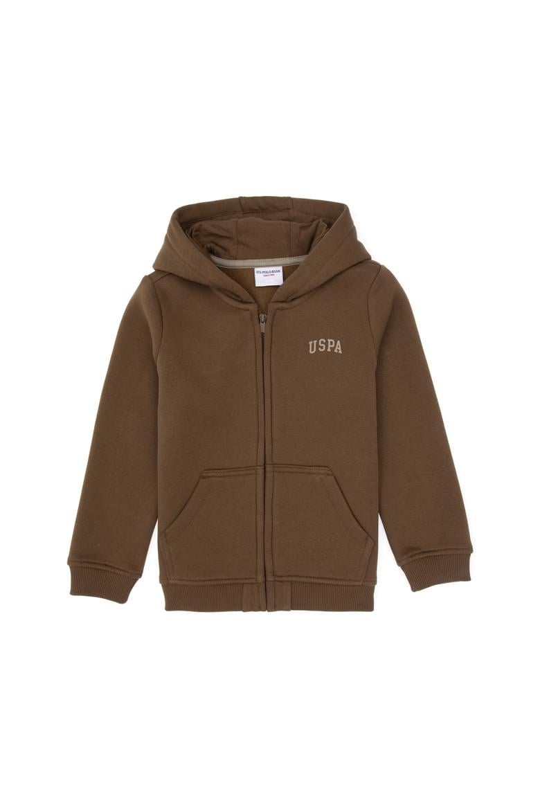 Erkek Çocuk Haki Fermuarlı Şardonlu Kapüşonlu Örme Hırka - 50313852034