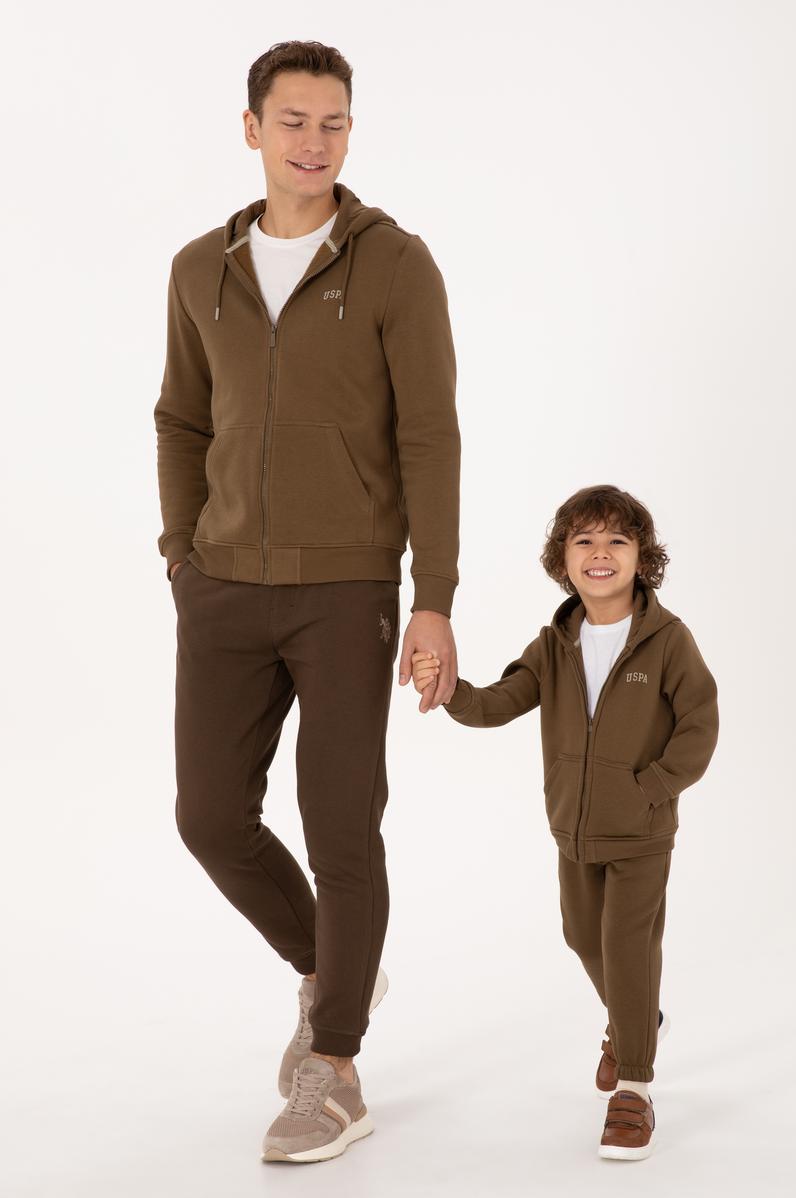 Erkek Çocuk Haki Fermuarlı Kapüşonlu Sweatshirt