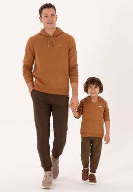 Erkek Regular Fit Kapüşonlu Şardonlu Camel Basic Sweatshirt - 50315582239