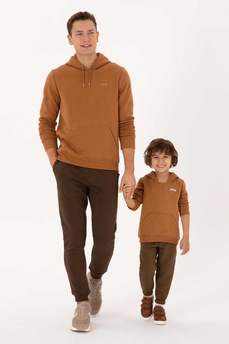 Erkek Regular Fit Kapüşonlu Şardonlu Camel Basic Sweatshirt