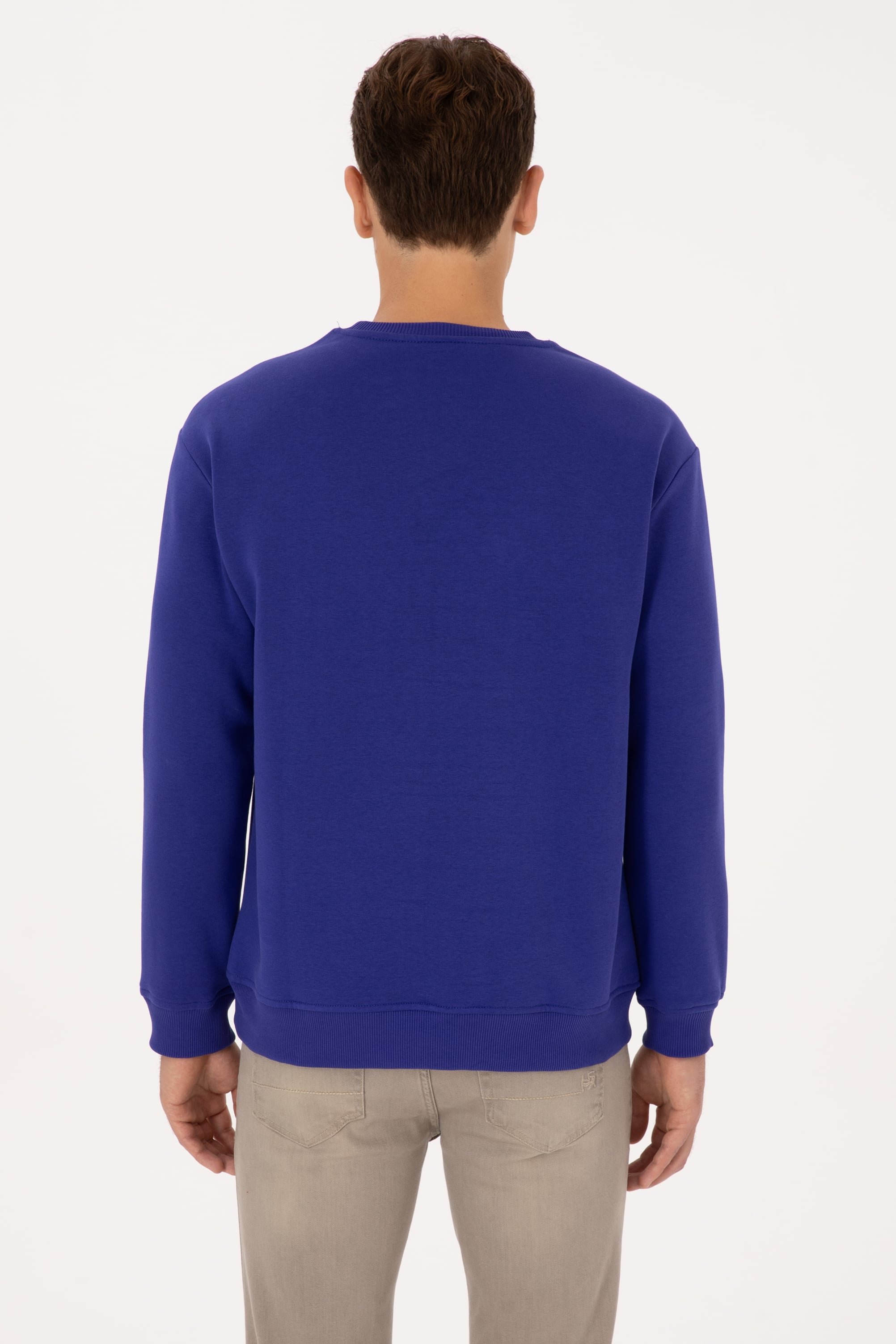 Erkek Comfort Fit Bisiklet Yaka Şardonlu Mor Basic Sweatshirt - Image 5