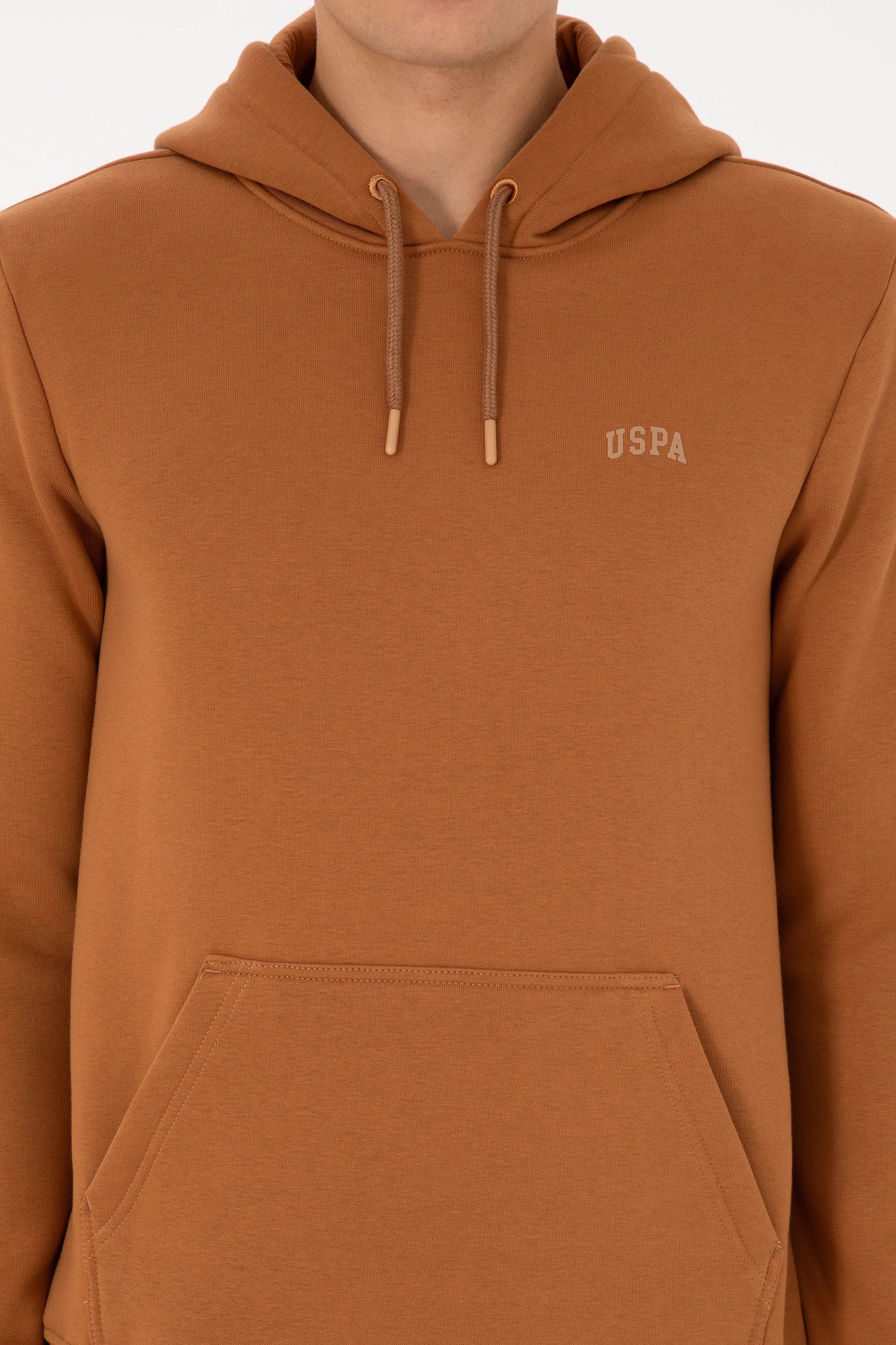 Erkek Regular Fit Kapüşonlu Şardonlu Camel Basic Sweatshirt - Image 6