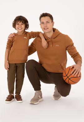 Erkek Regular Fit Kapüşonlu Şardonlu Camel Basic Sweatshirt - 50315582239