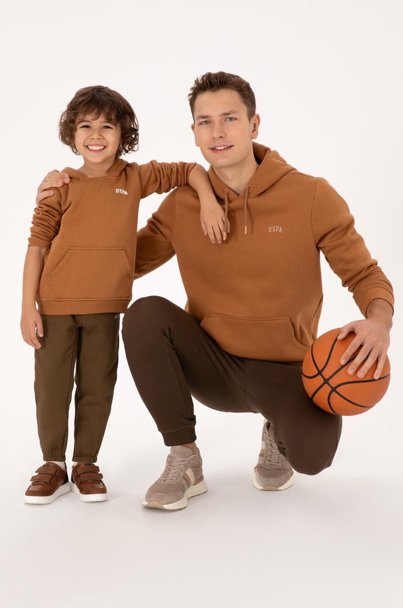 Erkek Regular Fit Kapüşonlu Şardonlu Camel Basic Sweatshirt