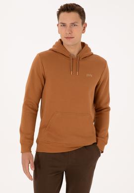 Erkek Regular Fit Kapüşonlu Şardonlu Camel Basic Sweatshirt - 50315582239