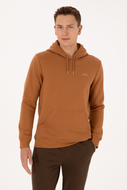 Erkek Regular Fit Kapüşonlu Şardonlu Camel Basic Sweatshirt