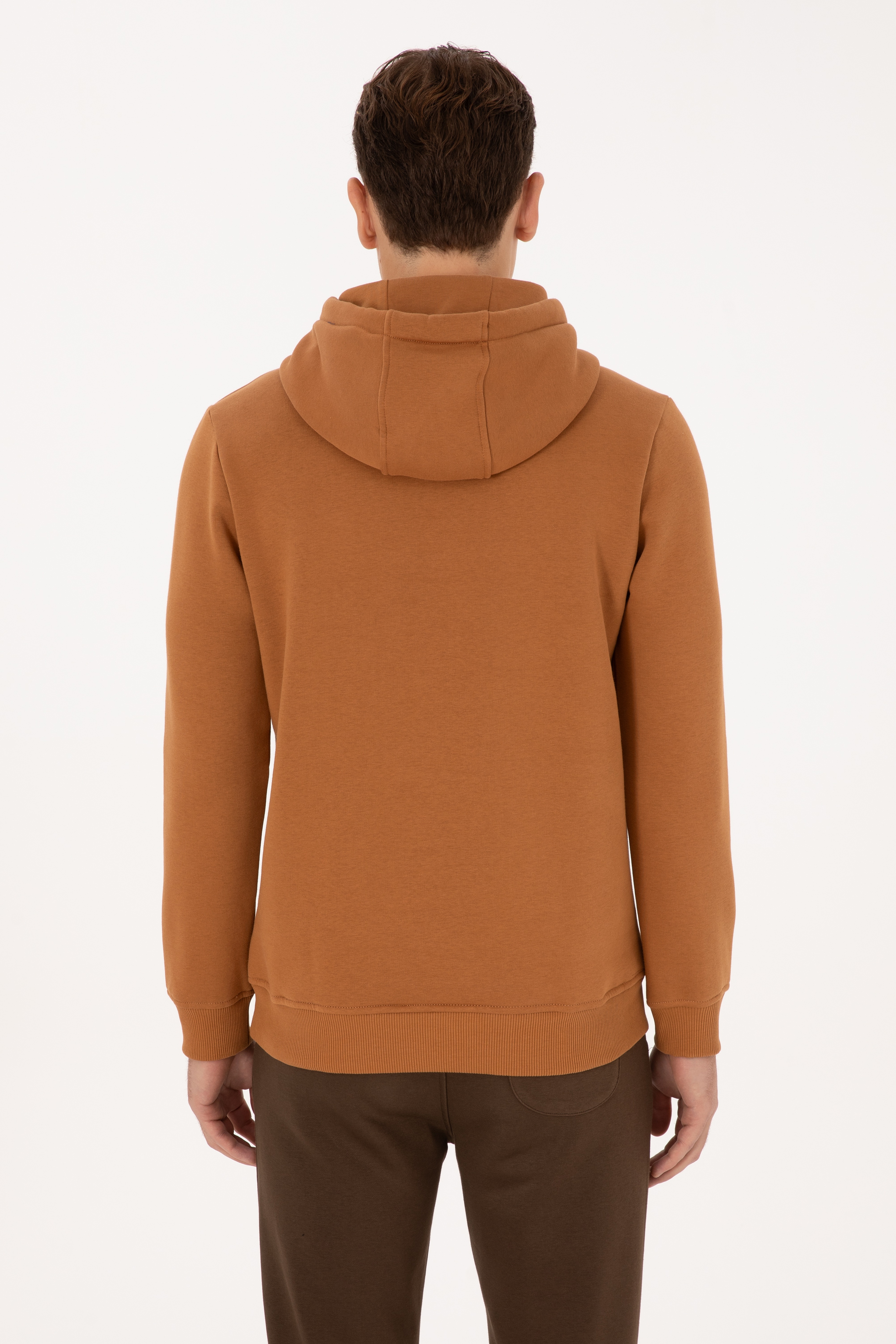 Erkek Regular Fit Kapüşonlu Şardonlu Camel Basic Sweatshirt