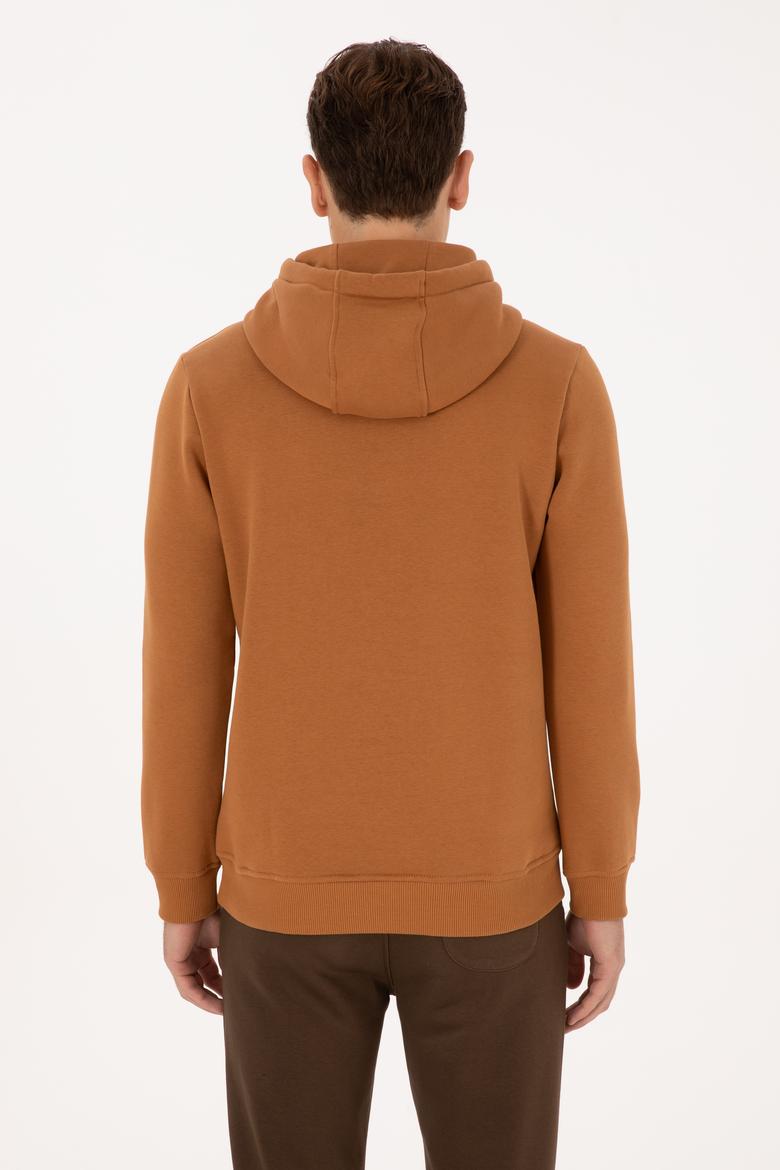 Erkek Regular Fit Kapüşonlu Şardonlu Camel Basic Sweatshirt - 50315582239