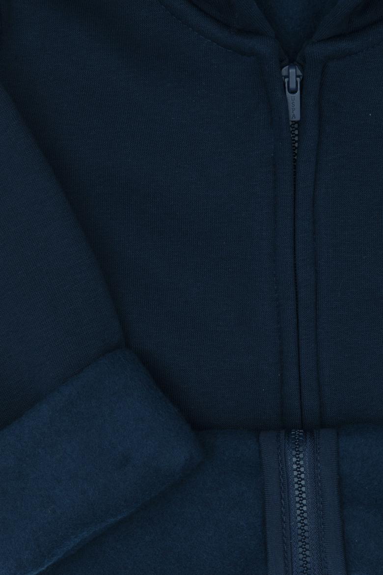 Erkek Çocuk Lacivert Fermuarlı Şardonlu Kapüşonlu Örme Hırka - 50313852009