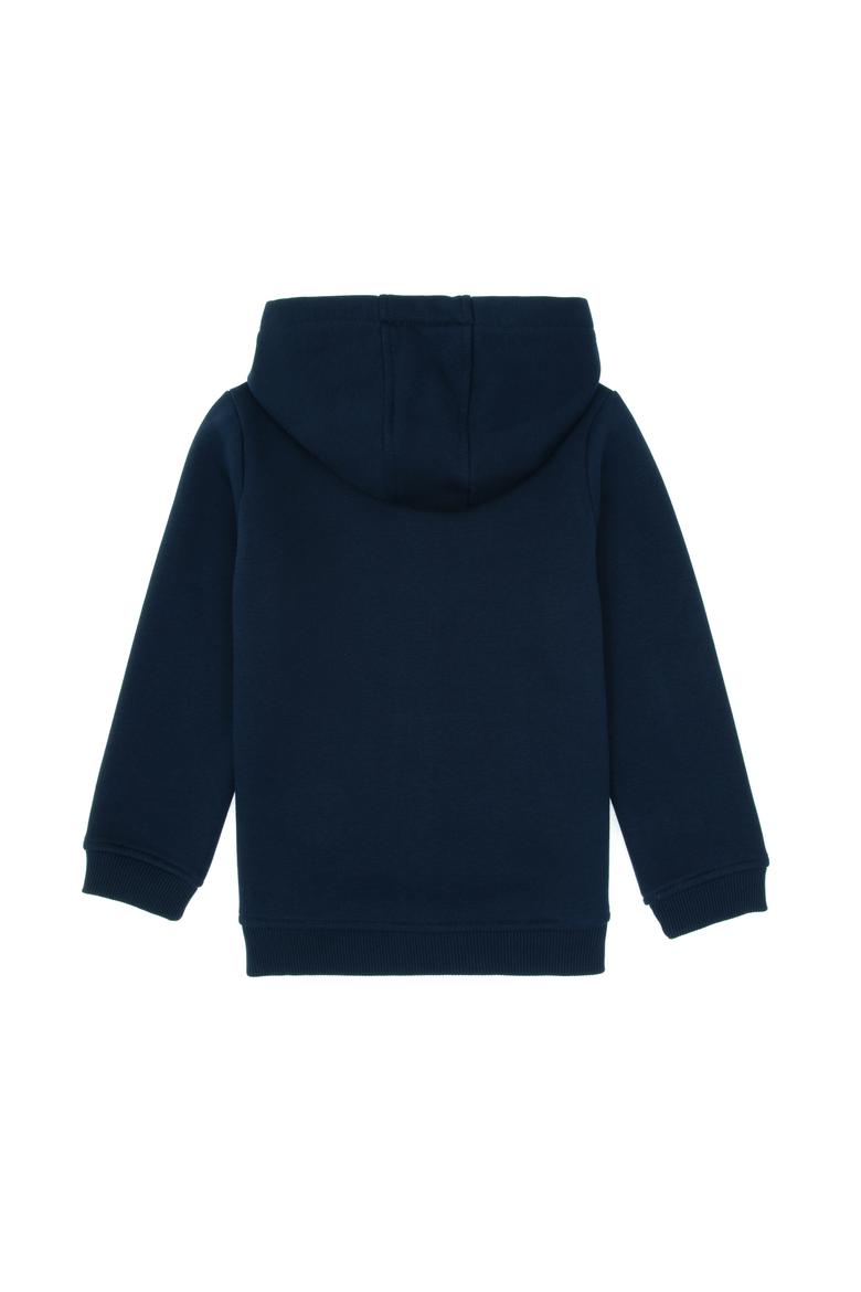Erkek Çocuk Lacivert Fermuarlı Şardonlu Kapüşonlu Örme Hırka - 50313852009