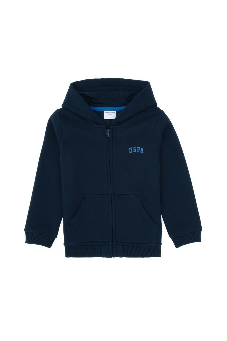 Erkek Çocuk Lacivert Fermuarlı Şardonlu Kapüşonlu Örme Hırka - 50313852009