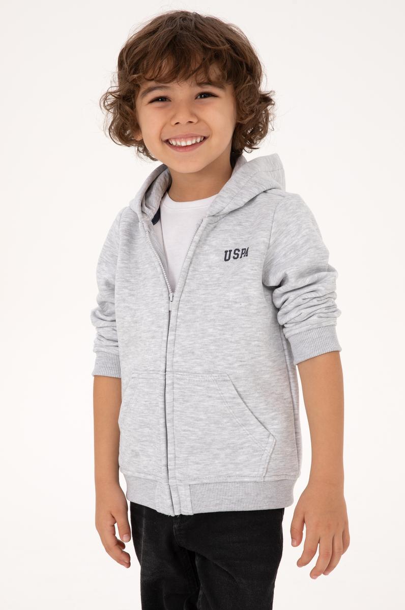 Erkek Çocuk Açık Gri Fermuarlı Şardonlu Kapüşonlu Örme Hırka