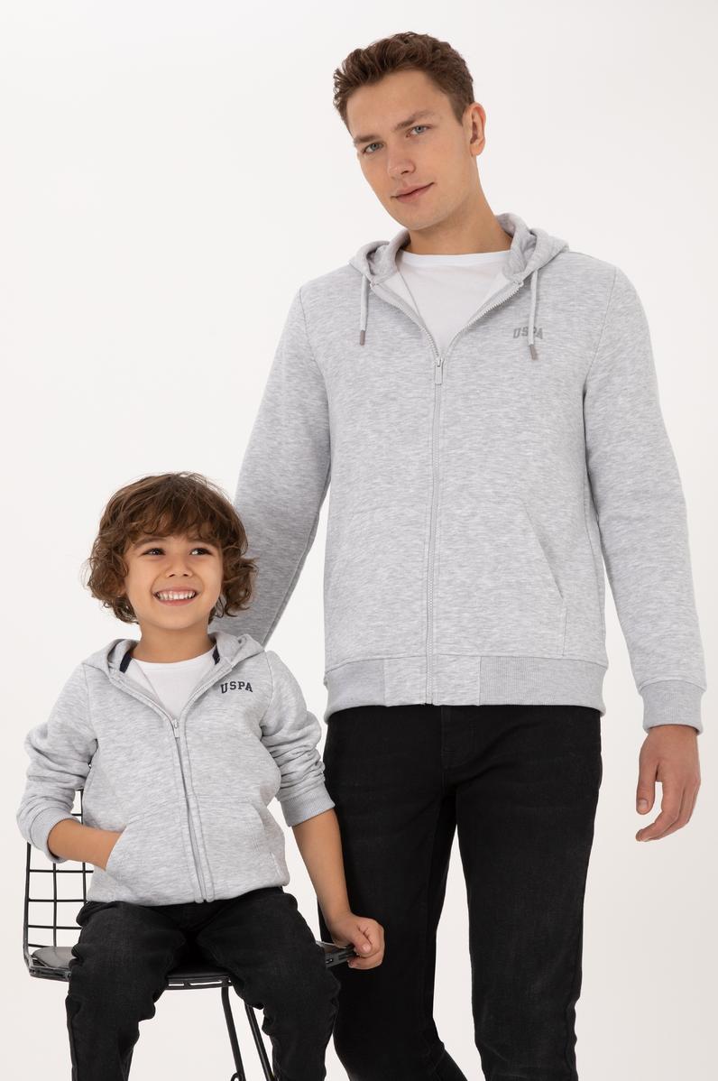 Erkek Çocuk Açık Gri Örme Fermuarlı Kapüşonlu Hırka