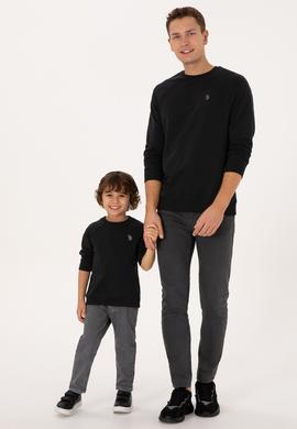 Erkek Çocuk Siyah Basic Bisiklet Yaka Sweatshirt - 50313832011