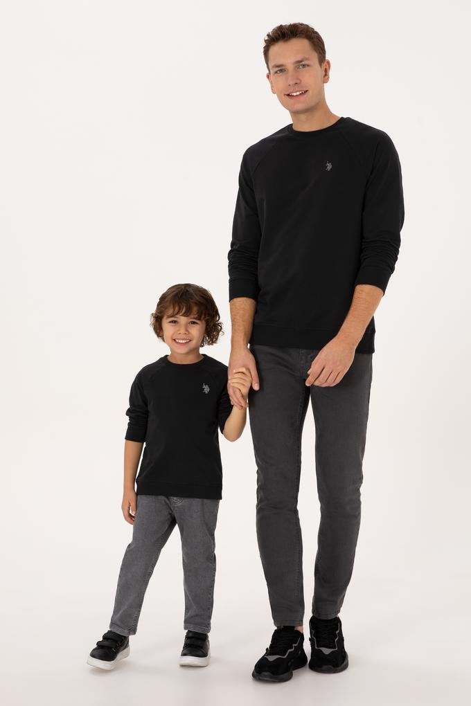 Erkek Çocuk Siyah Basic Bisiklet Yaka Sweatshirt