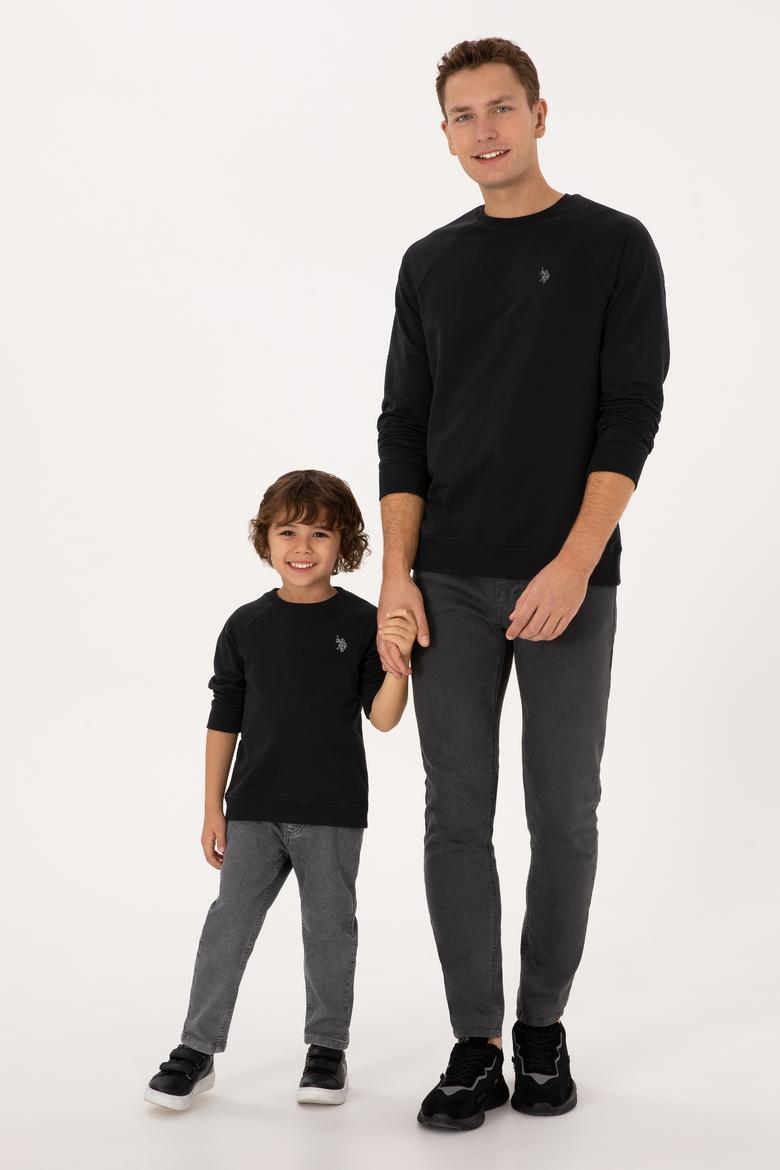 Erkek Çocuk Siyah Basic Bisiklet Yaka Sweatshirt