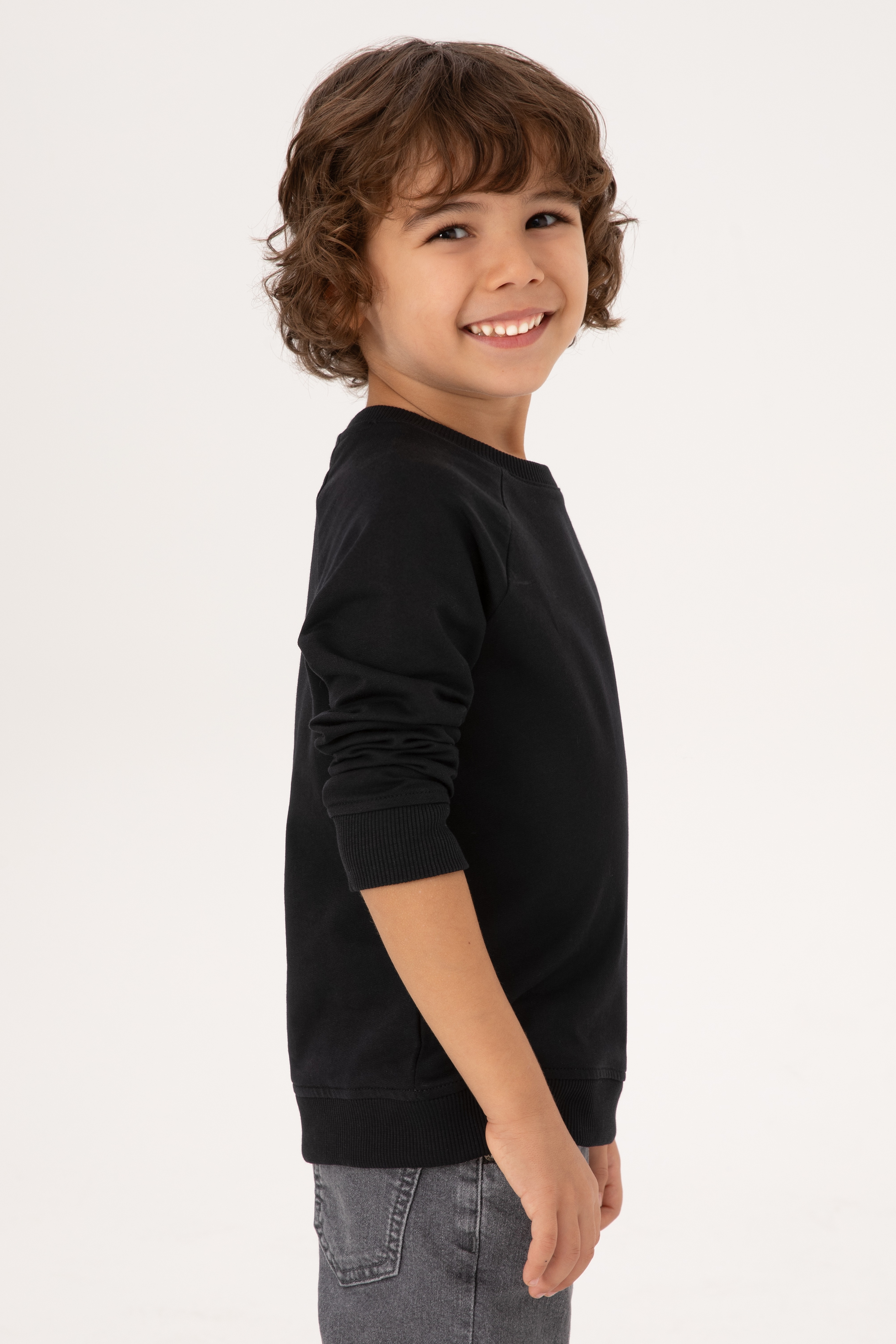 Erkek Çocuk Siyah Basic Bisiklet Yaka Sweatshirt - Image 4