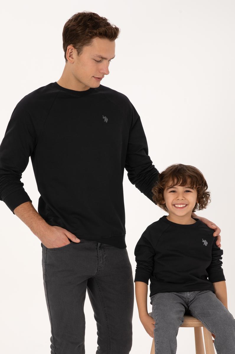 Erkek Çocuk Siyah Basic Bisiklet Yaka Sweatshirt