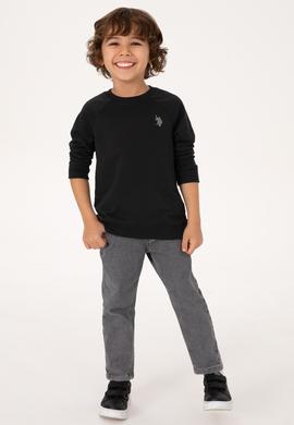 Erkek Çocuk Siyah Basic Bisiklet Yaka Sweatshirt - 50313832011