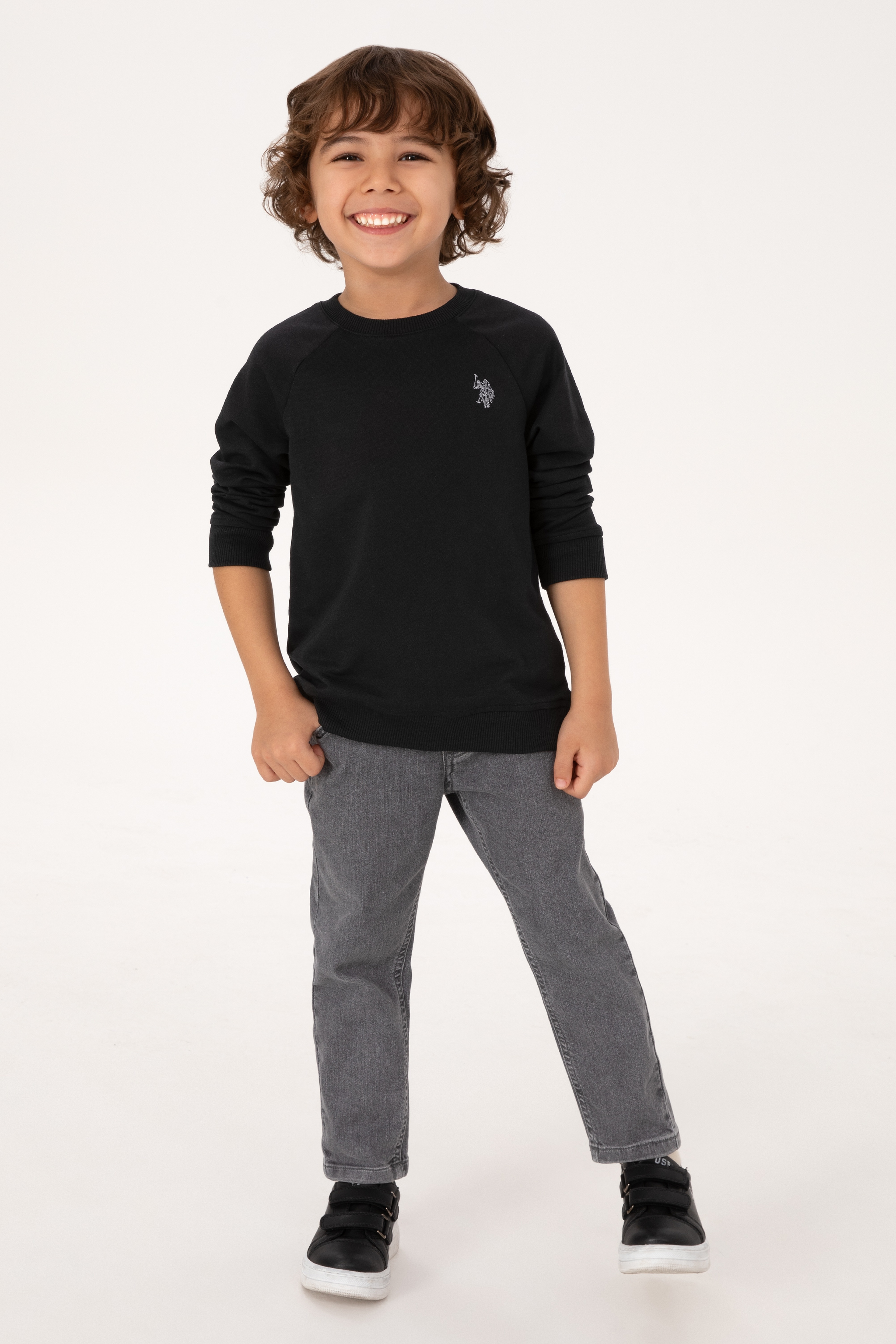 Erkek Çocuk Siyah Basic Bisiklet Yaka Sweatshirt - Image 3