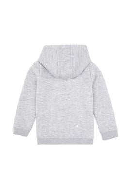 Erkek Çocuk Açık Gri Fermuarlı Şardonlu Kapüşonlu Örme Hırka - 50313852167