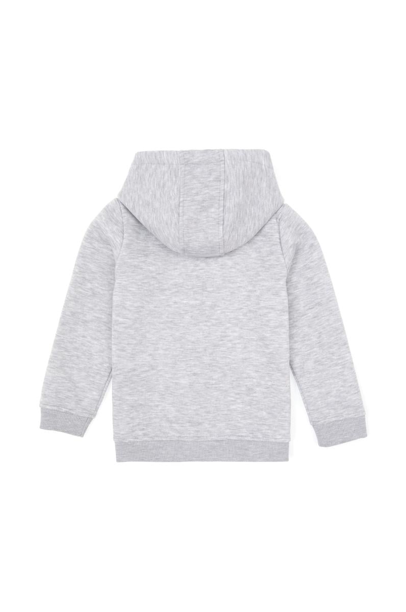 Erkek Çocuk Açık Gri Örme Fermuarlı Kapüşonlu Hırka