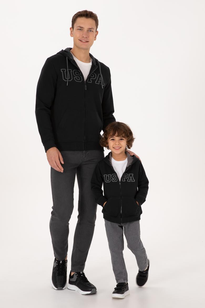 Erkek Çocuk Siyah Fermuarlı Kapüşonlu Sweatshirt