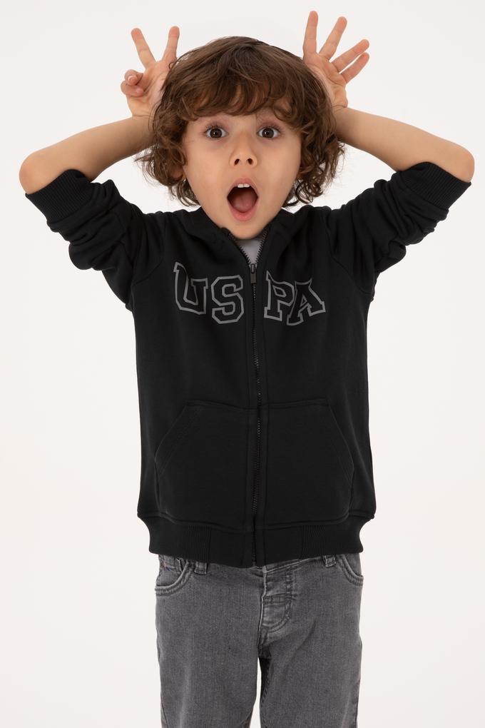 Erkek Çocuk Siyah Fermuarlı Kapüşonlu Sweatshirt