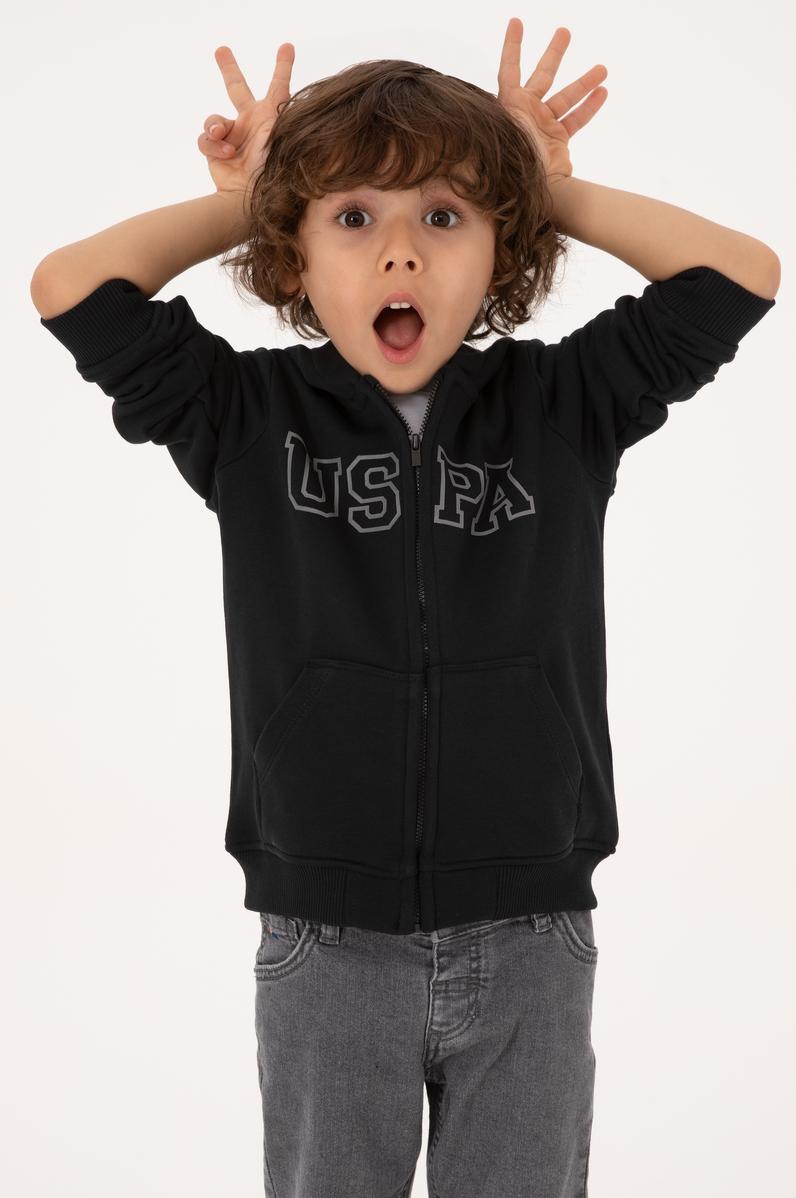Erkek Çocuk Siyah Fermuarlı Kapüşonlu Sweatshirt