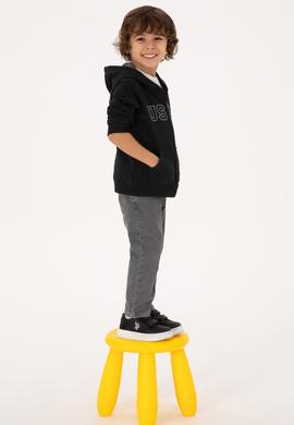 Erkek Çocuk Siyah Fermuarlı Kapüşonlu Sweatshirt - 50313844009