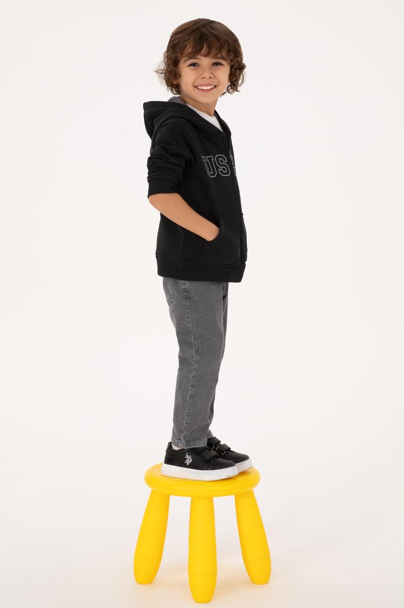 Erkek Çocuk Siyah Fermuarlı Kapüşonlu Sweatshirt