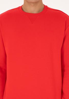 Erkek Comfort Fit Bisiklet Yaka Şardonlu Kırmızı Basic Sweatshirt - 50313757261