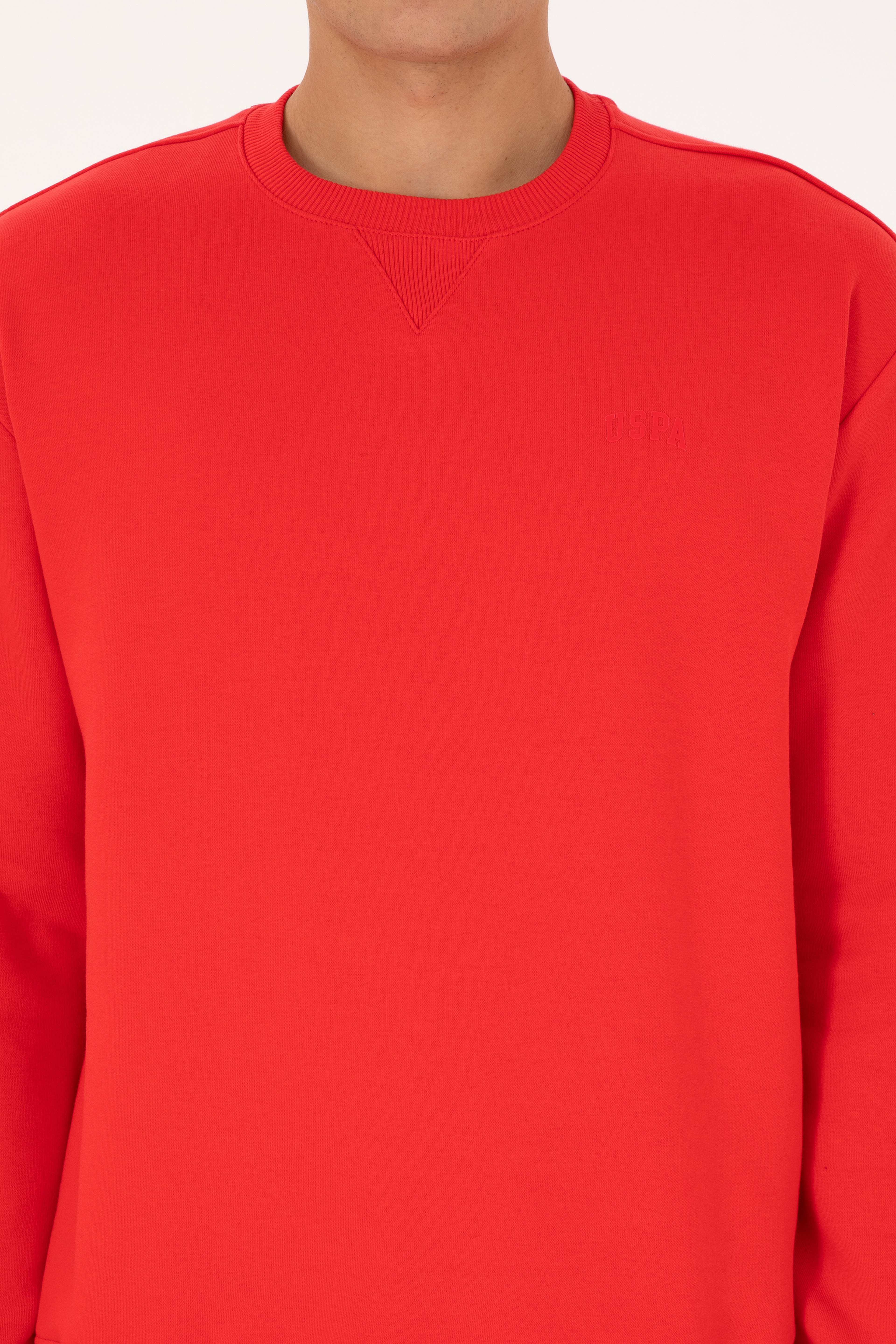 Erkek Comfort Fit Bisiklet Yaka Şardonlu Kırmızı Basic Sweatshirt