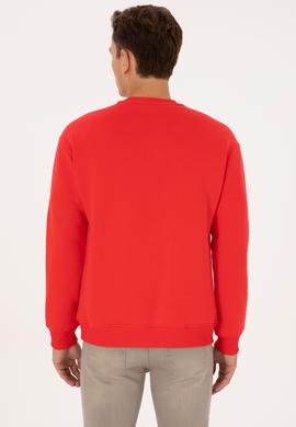 Erkek Comfort Fit Bisiklet Yaka Şardonlu Kırmızı Basic Sweatshirt - 50313757261