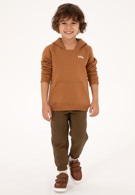 Erkek Çocuk Camel Kapüşonlu Basic Sweatshirt - 50313808161