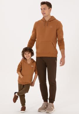 Erkek Çocuk Camel Kapüşonlu Basic Sweatshirt - 50313808161