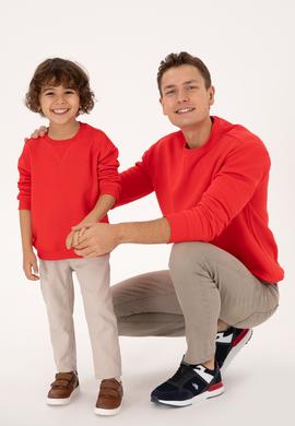Erkek Çocuk Kırmızı Bisiklet Yaka Basic Sweatshirt - 50313829137