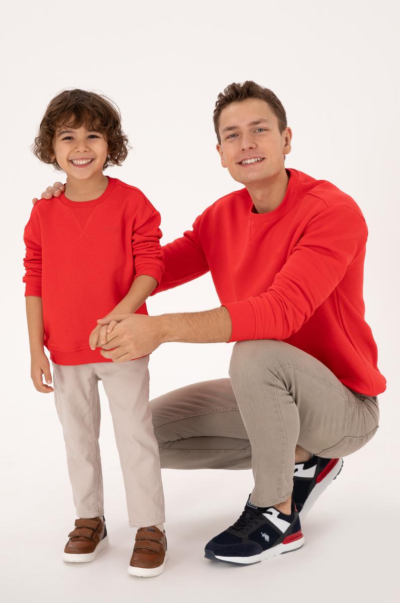 Erkek Çocuk Kırmızı Bisiklet Yaka Basic Sweatshirt