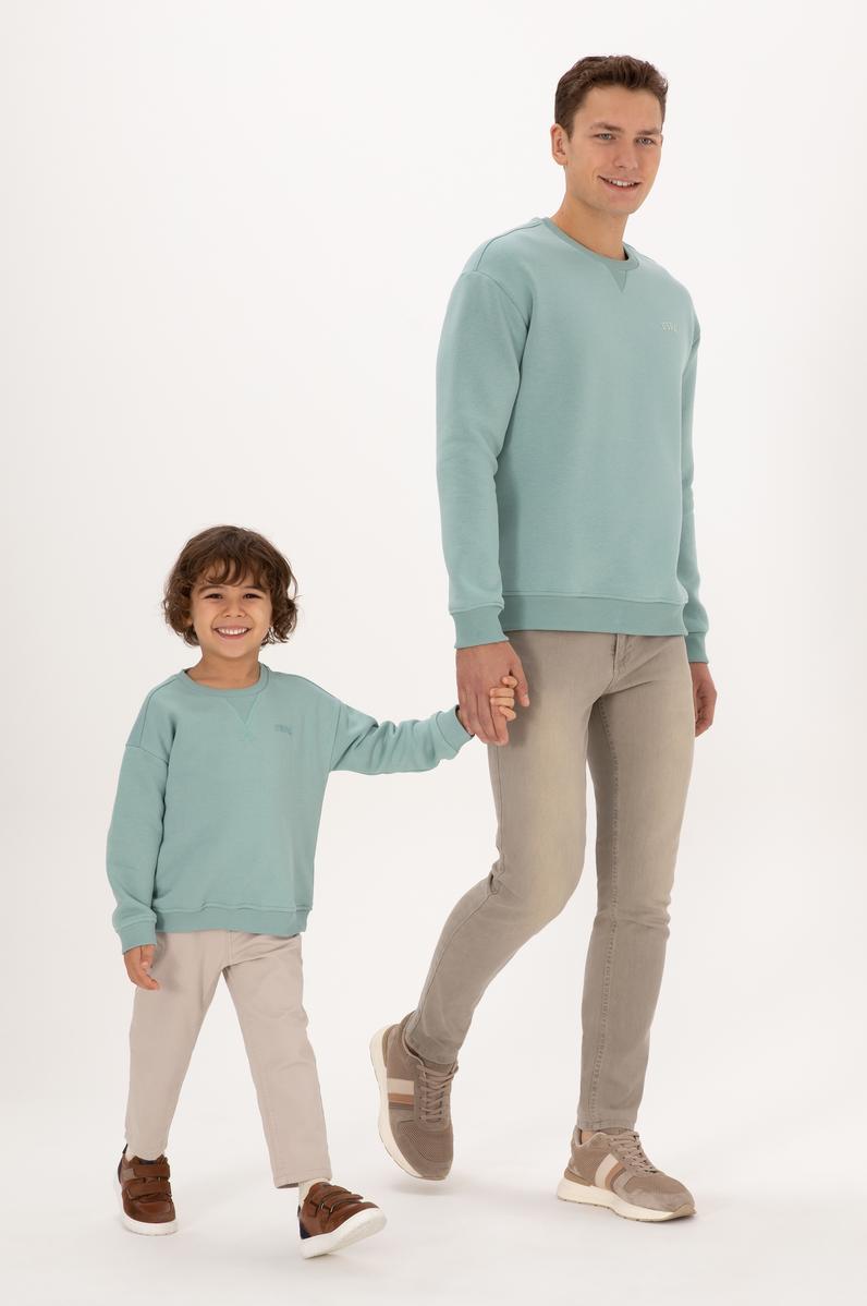 Erkek Çocuk Mint Bisiklet Yaka Basic Sweatshirt