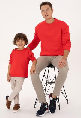 Erkek Çocuk Kırmızı Bisiklet Yaka Basic Sweatshirt - 50313829137