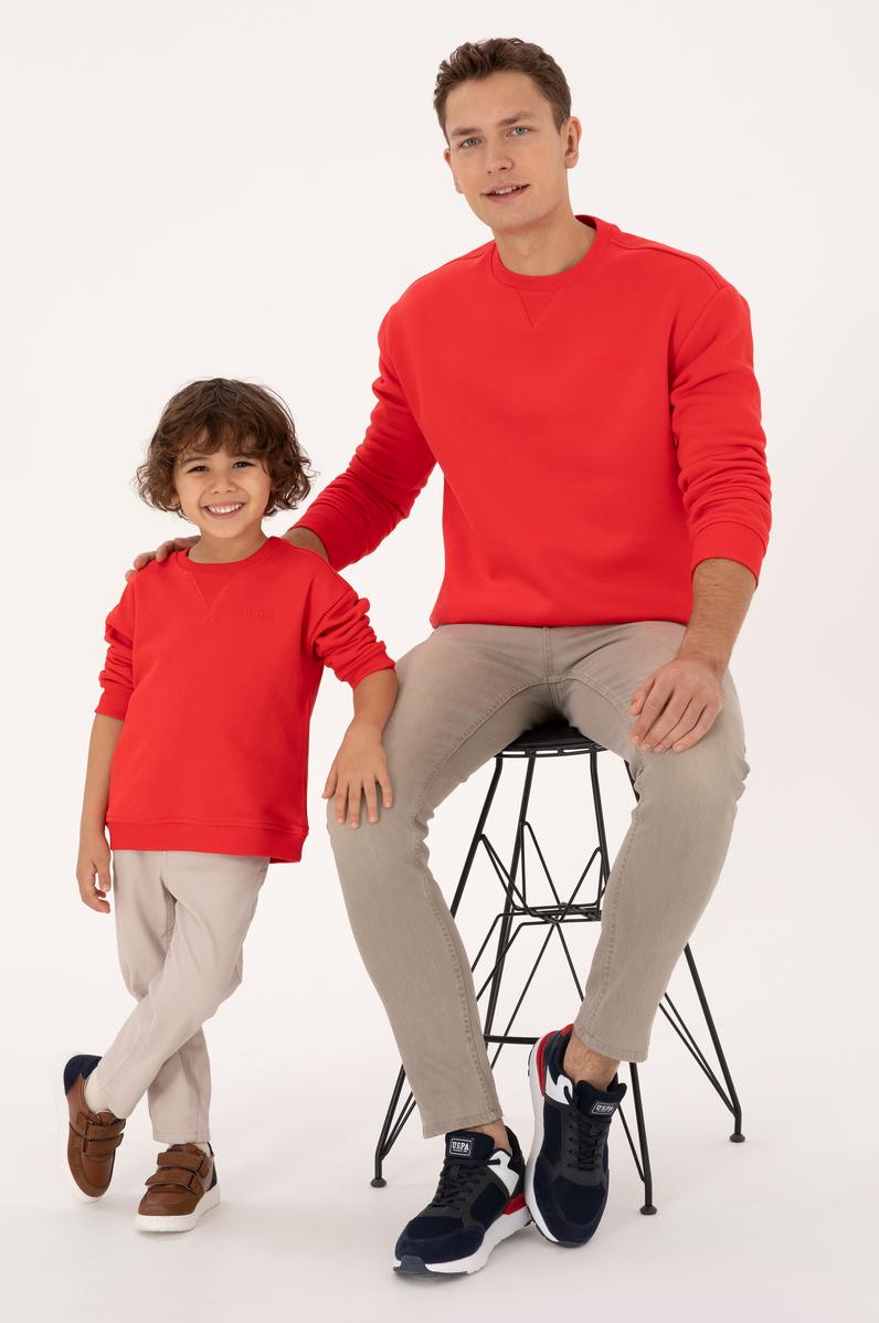 Erkek Çocuk Kırmızı Bisiklet Yaka Basic Sweatshirt