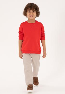 Erkek Çocuk Kırmızı Bisiklet Yaka Basic Sweatshirt - 50313829137