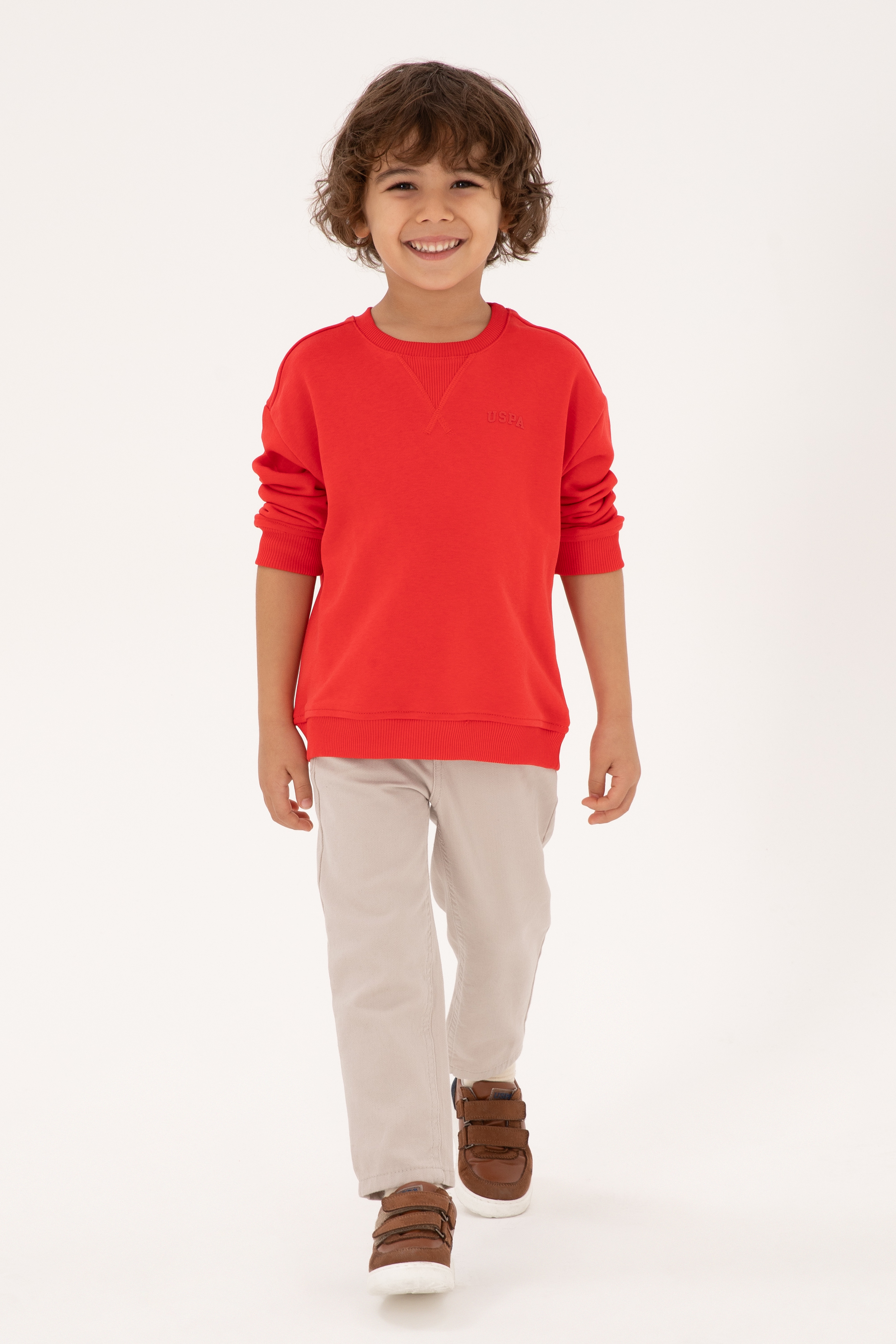 Erkek Çocuk Kırmızı Bisiklet Yaka Basic Sweatshirt - Image 2