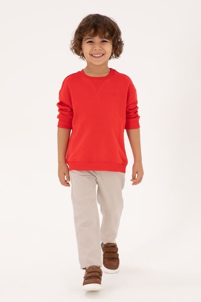 Erkek Çocuk Kırmızı Bisiklet Yaka Basic Sweatshirt