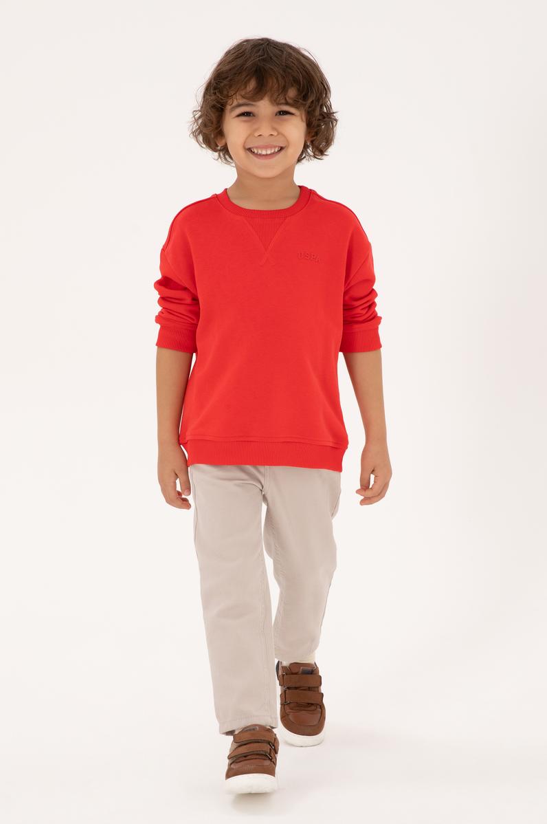 Erkek Çocuk Kırmızı Bisiklet Yaka Basic Sweatshirt